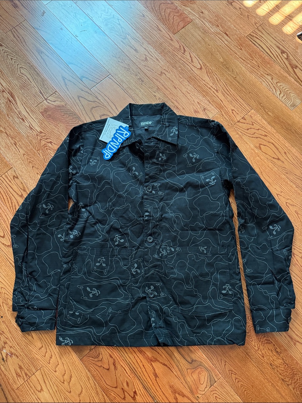 Ripndip Black Button-Front Lord Nermal Patterned Long Sleeve Shirt